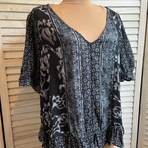 Lucky Brand Navy Batik Print Top